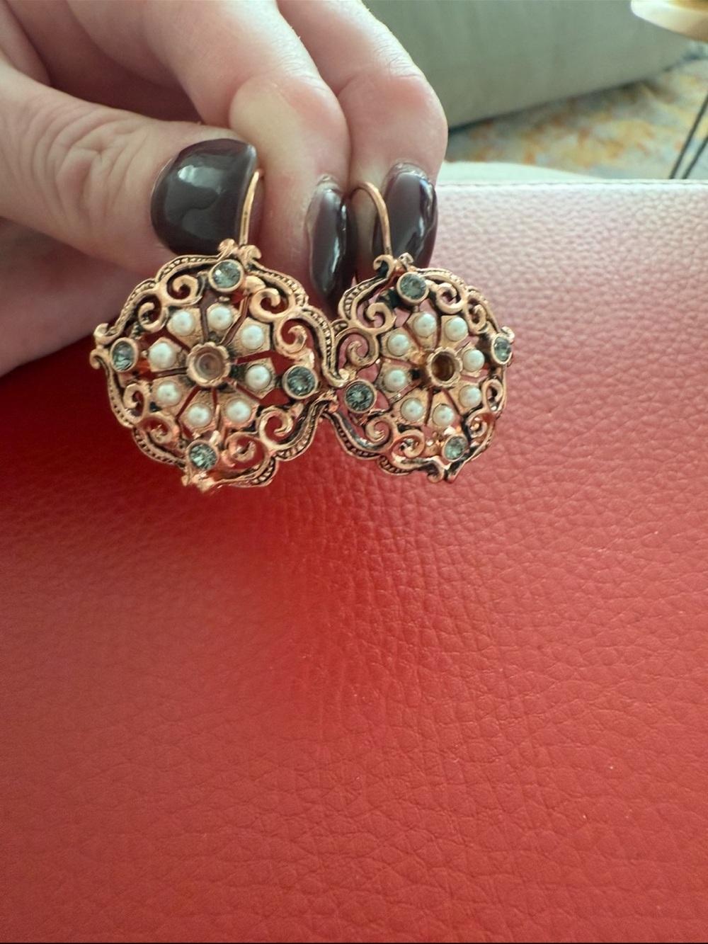 Brand New Dyadema Rose Gold Pearl Gem Earrings